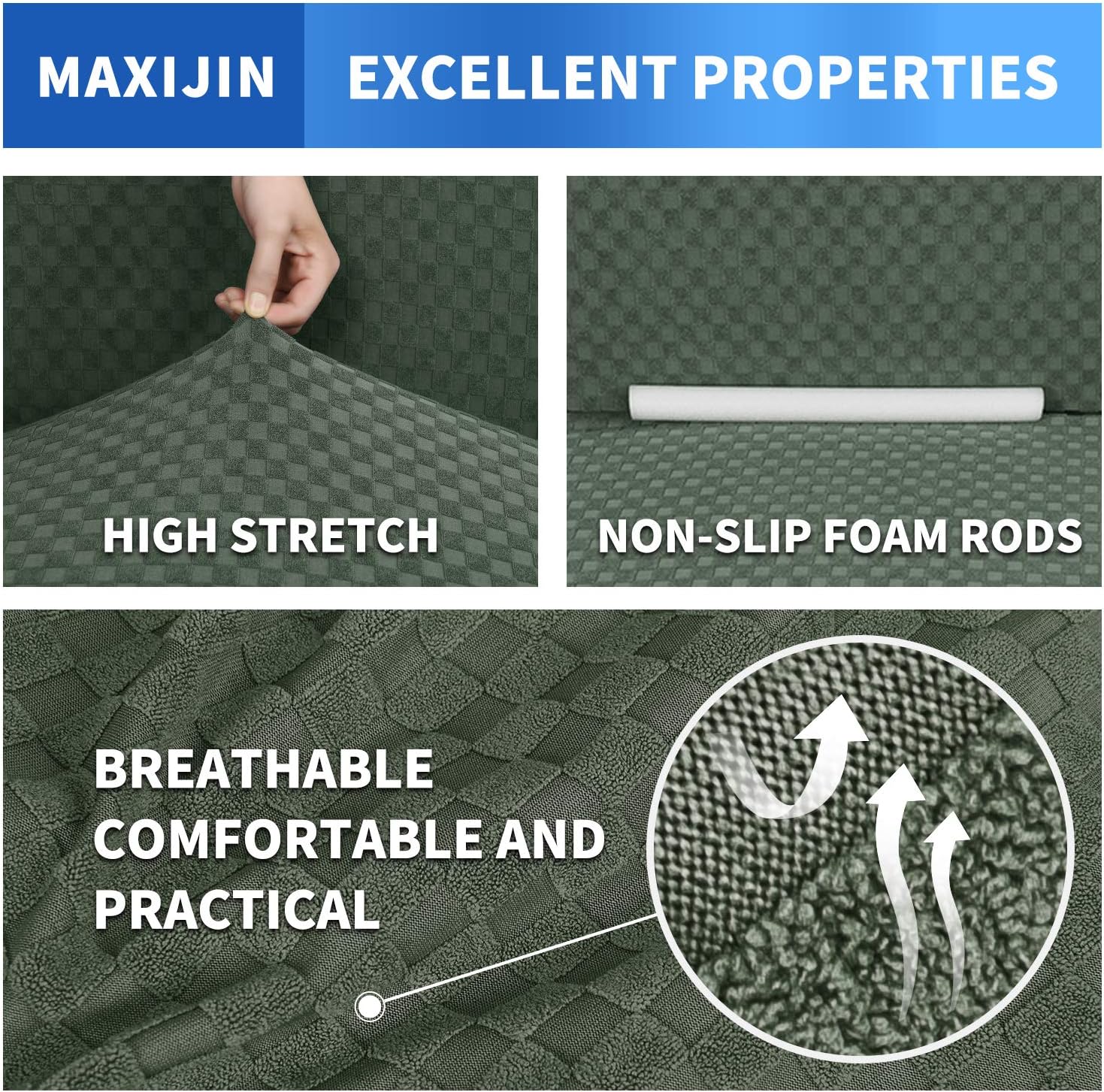MAXIJIN Newest Jacquard Chair Covers for Living Room, Super Stretch Non Slip Chair Slipcover with Arms Dogs Pet Friendly 1-Piece Elastic Sofa Couch Protector Armchair Cover (1 Seater, Army Green)