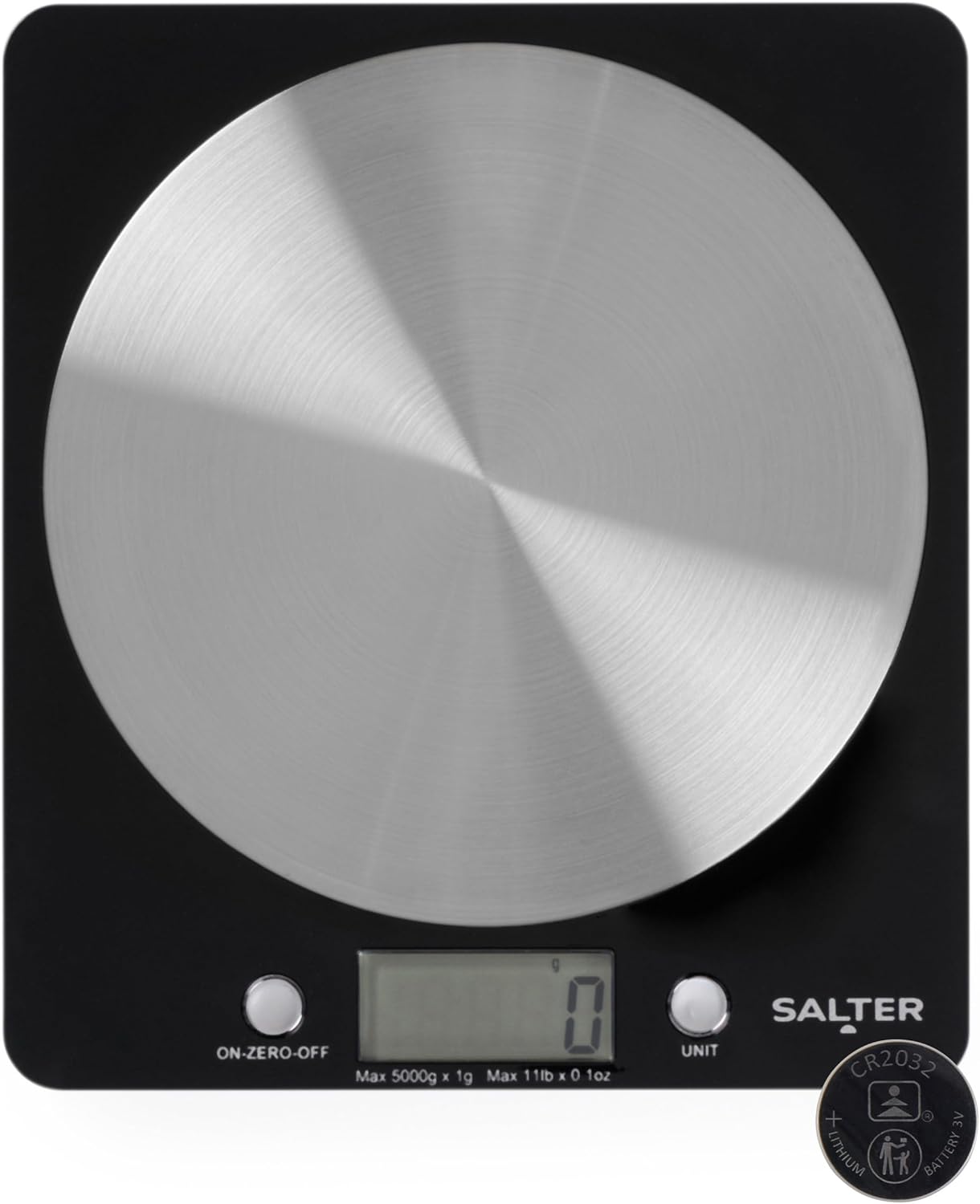 1036 BKSSDR Digital Kitchen Scale – Cooking & Baking Scales for Food Weight, Stainless Steel Weighing Platform, 5KG Capacity, Tare Function, Large LCD Easy Read Display, Measure Liquids, Black