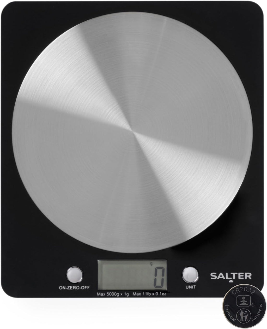 1036 BKSSDR Digital Kitchen Scale – Cooking & Baking Scales for Food Weight, Stainless Steel Weighing Platform, 5KG Capacity, Tare Function, Large LCD Easy Read Display, Measure Liquids, Black
