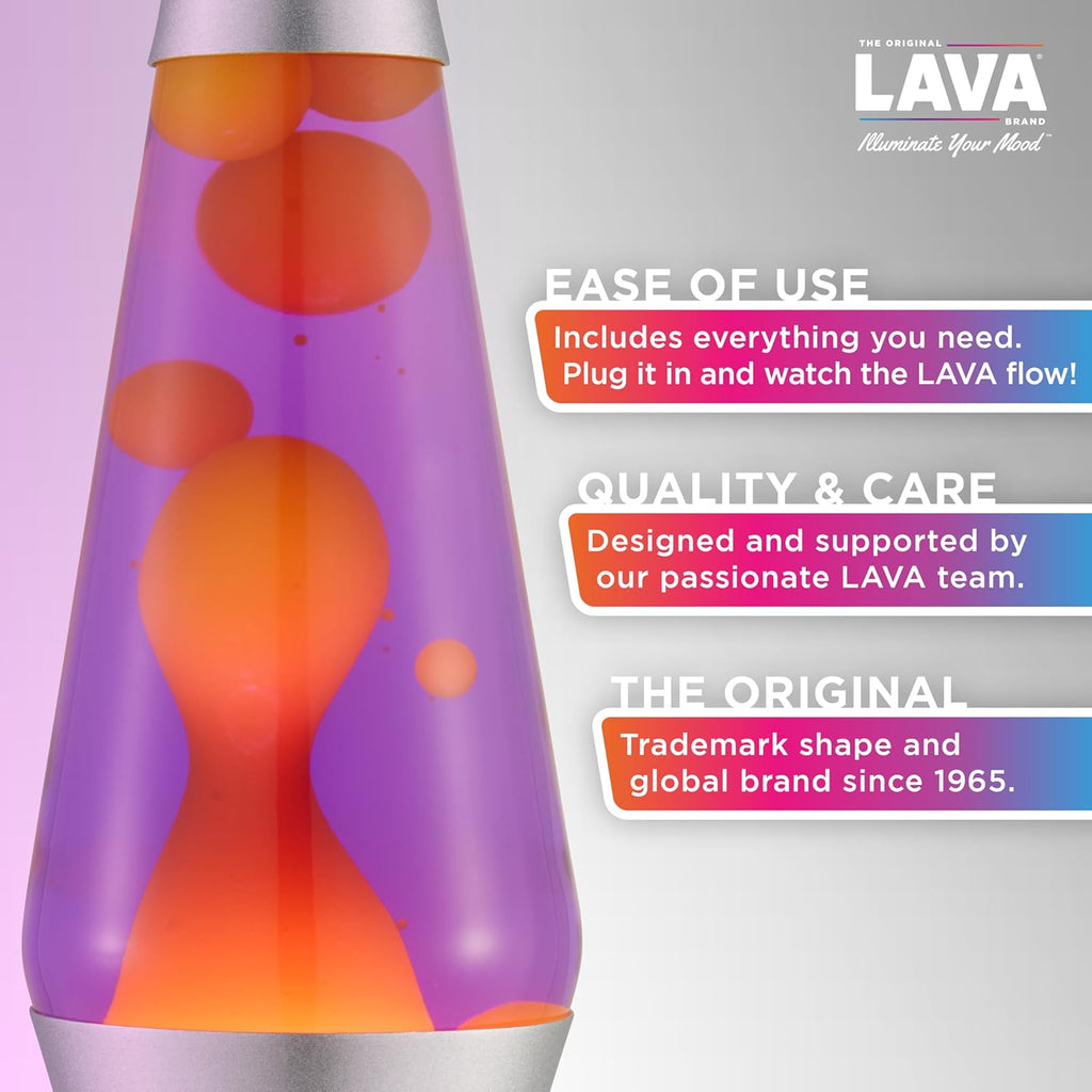 Lamp 2125, Yellow Wax, Purple Liquid, Silver Base and Cap, Original 14.5 inch LAVA Motion Lamp to Illuminate Your Mood