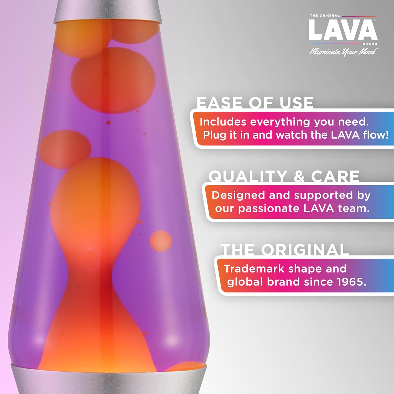 Lamp 2125, Yellow Wax, Purple Liquid, Silver Base and Cap, Original 14.5 inch LAVA Motion Lamp to Illuminate Your Mood