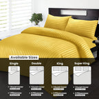 DTEX HOMES Double Duvet Set Brushed Microfiber Satin Stripes Easy Care Duvet Cover with Pillow cases (Mustard-Double)