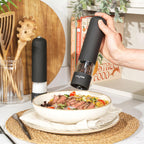 7524 BKXR Electric Salt & Pepper Grinder Set - Matt Black Soft-Touch, Push Button Operation, Battery Powered, Ceramic Mechanism, Adjustable Fine to Coarse Grind, 66g Sea Salt/30g Peppercorns