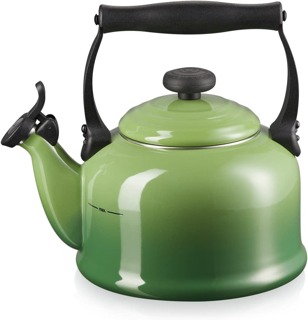 Le Creuset Traditional Stove-Top Kettle with Whistle, Suitable for All Hob Types Including Induction, Enamelled Steel, Capacity: 2.1 L, Bamboo, 40102024080000