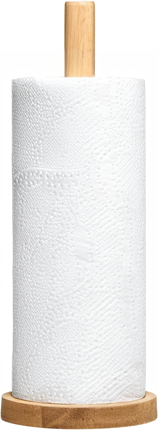 Housewares Eco-friendly Kitchen Roll Holder Rubberwood Toilet Roll Holder Sturdy Base Antifungal Paper Towel Holder for Kitchen Toilet Home