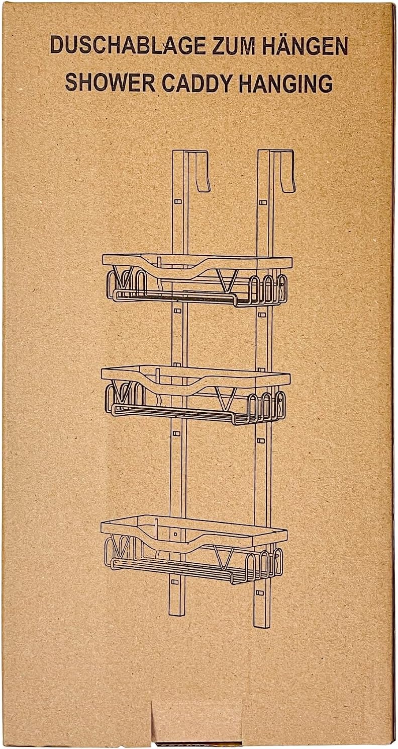Hanging Shower Caddy, Over Door Shower Shelf 3 Layers, Bathroom Shelves No Drilling (Black - 3 layers)
