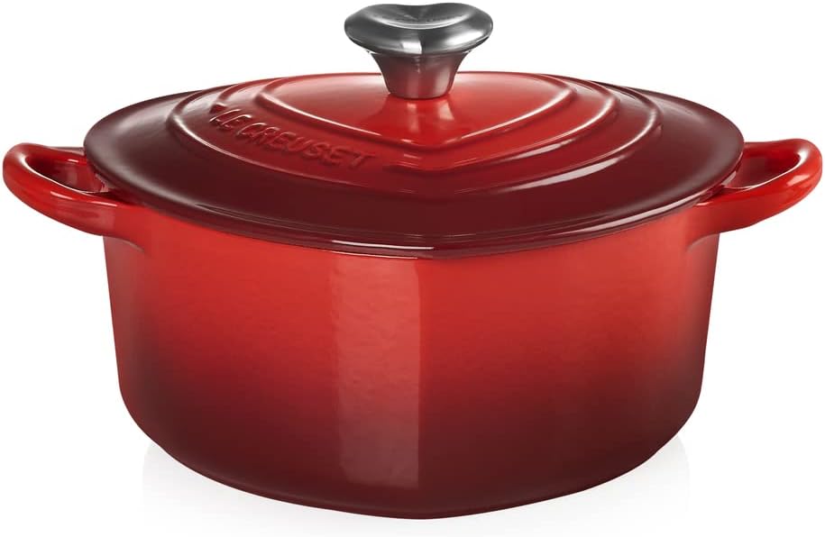 Enamelled Cast Iron Heart Casserole with Heart Shaped Knob, 20 cm, Cerise, 21401200602455