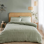Seersucker King Duvet Cover Set with Pillowcases Sage Green