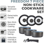 Freedom T800201 7 Piece Cookware Set with Ceramic Coating, Stackable Design and Detachable Handle, Graphite, Aluminium, Black