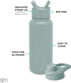 Water Bottle with Straw and Chug Lid | Insulated Stainless Steel Bottle for Sports Gym | Summit Collection | 950ml | Sea Glass Sage
