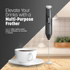 Handheld Milk Frother - Stainless Steel Electric Whisk - Portable Battery-Operated Coffee Frother for Lattes, Matcha, Protein Shakes - Ergonomic, Compact, Easy to Clean (Black)