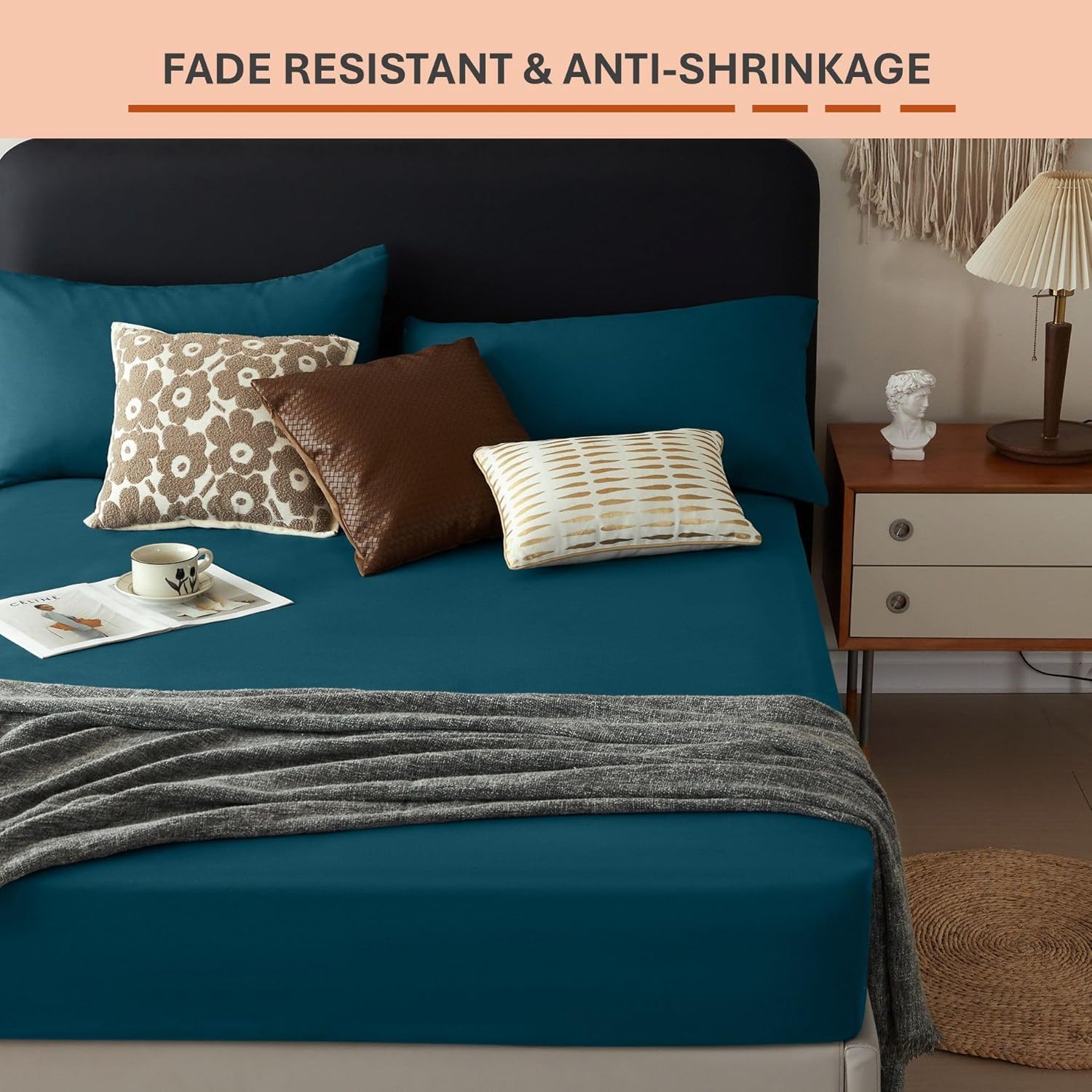 Anti-Allergy Anti-Bacterial Brushed Microfibre Polyester Fitted Bed Sheet - 28cm Depth, Easy Care, Fade Resistant (Teal, 4ft Small Double)