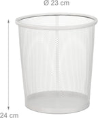 Wastebasket, Wastepaper, Office & Home, Round, Wire Mesh, Paper Bin, Metal, H x D: 24 x 23 cm, White, Steel