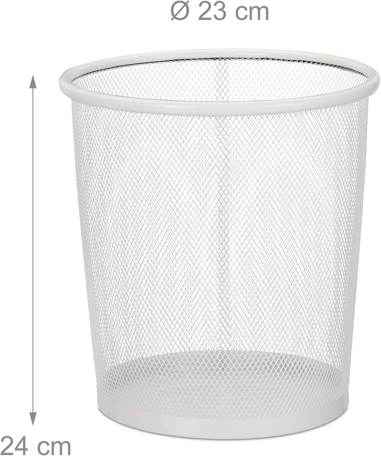 Wastebasket, Wastepaper, Office & Home, Round, Wire Mesh, Paper Bin, Metal, H x D: 24 x 23 cm, White, Steel
