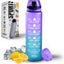 Water Bottle 1L, Sports Water Bottle with Time Markings, BPA-Free, Leak-Proof Drinks Bottle, Perfect for Running, Cycling, Gym, Yoga, Camping and Outdoor Activities, Blue-purple
