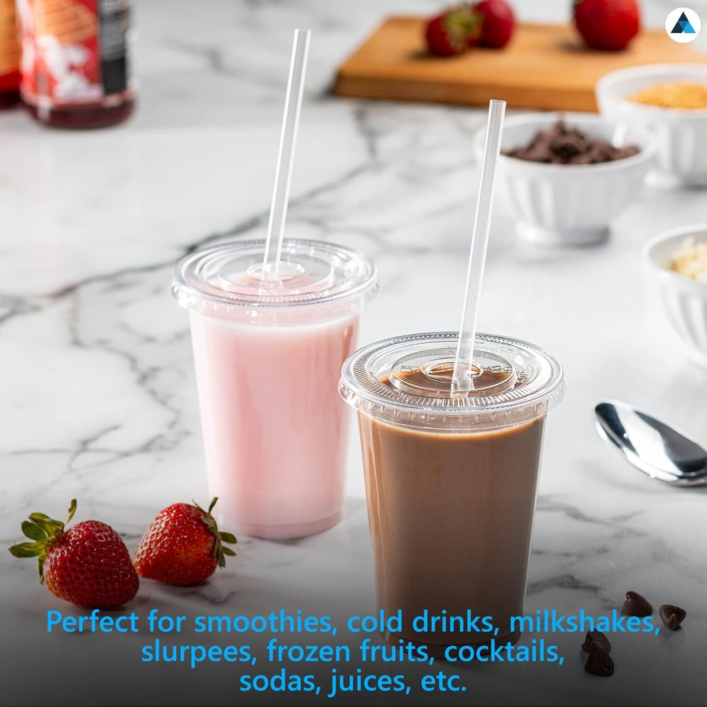 12oz Crystal Clear Smoothie Cups with Flat lids, Perfect for Iced Coffee, Milkshake, Slurpee, Ice Cream, Razzle, Slush, Smoothy, Party's Pack of 50