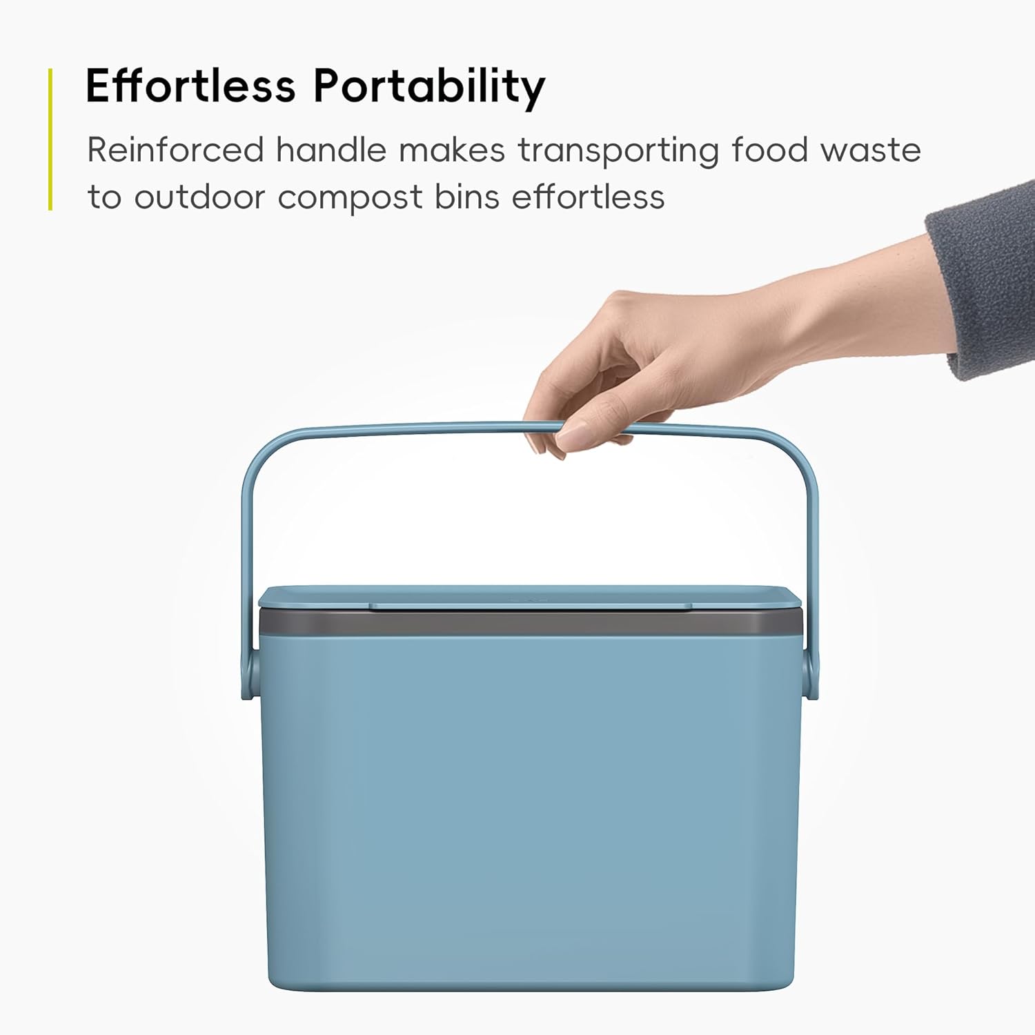 Food Waste Compost Bin, Kitchen Countertop Food Waste Caddy, Titanium Blue, 4 Litre