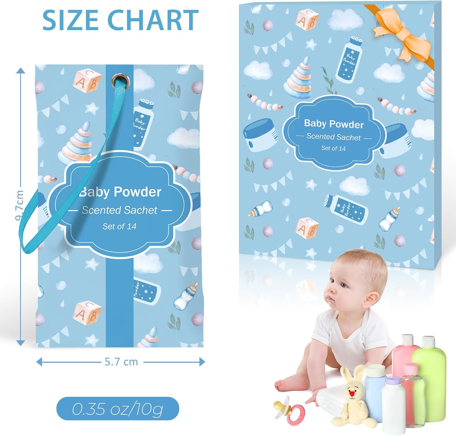 Scented Sachet Bags, Baby Powder Fragrance Wardrobe Sachets, Pack of 14, for Closet, Room, Drawers, Car Secondary image