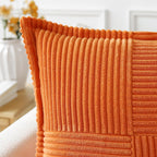 Artscope Corduroy Cushion Covers Pack of 2 Modern Patchwork Throw Pillow Covers Soft Pillowcase Broadside Decorative Textured Cushions for Home decor Sofa Bedroom Couch Orange 40x40cm