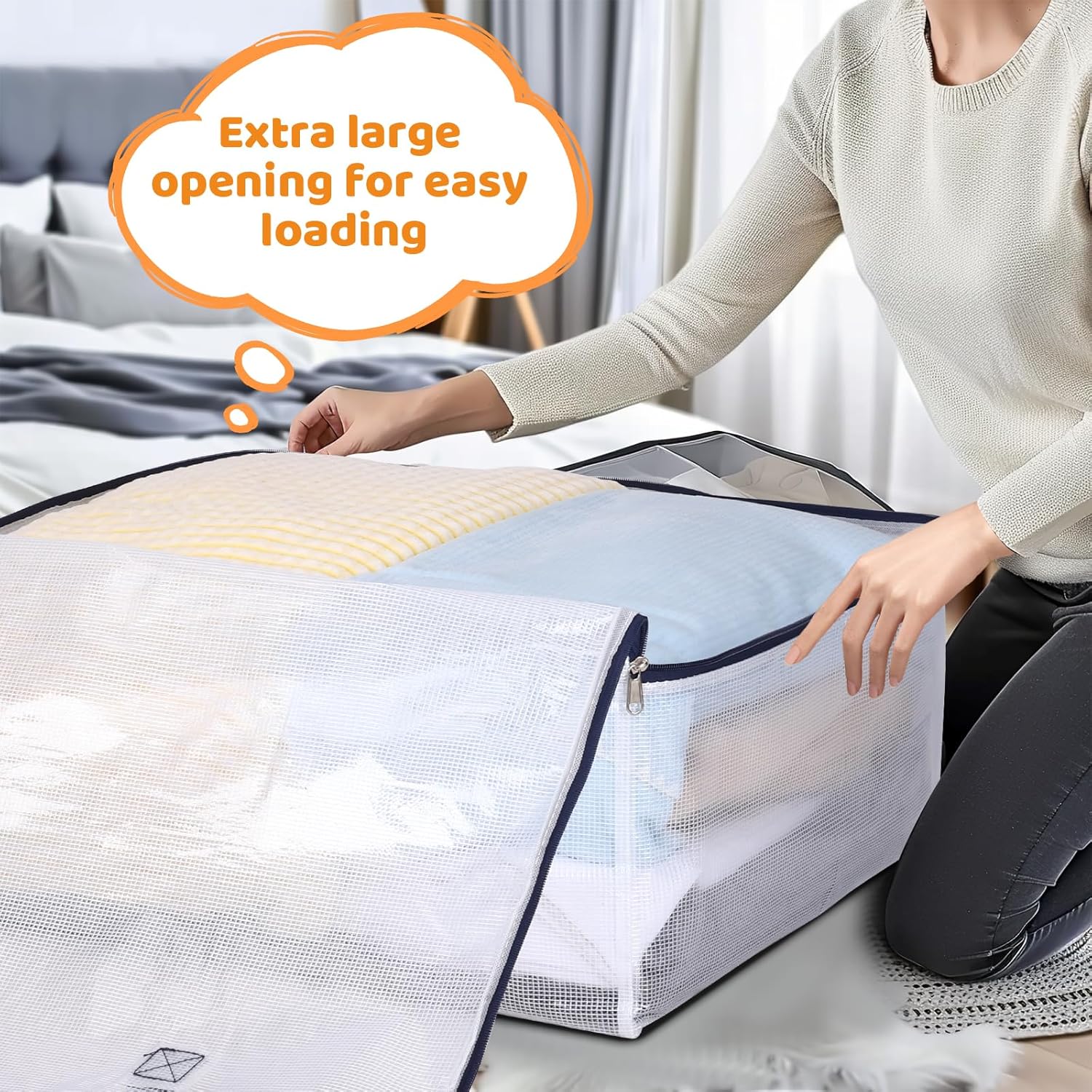 4 Pack Clear Storage Bags with Zip, 75L Moving Bags Clothes Storage Bags Moving Totes Packing Bags for Moving Clothes Bedding Duvet Pillow Blanket Toys Storage Wrapping Paper Storage