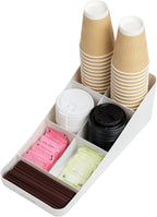 Mind Reader Anchor Collection, 7-Compartment Coffee Cup and Condiment Countertop Organizer, 7.25" L x 15.5" W x 5.25" H, White