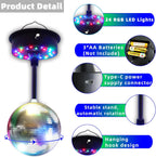 6'' Mirror Disco Ball with 24 LEDs 5-9 RPM Adjustable Rotating Motor Base Disco Lamps Ceiling Decor for Show Party Dancing Hall Club Ktv Nightclubs Bars