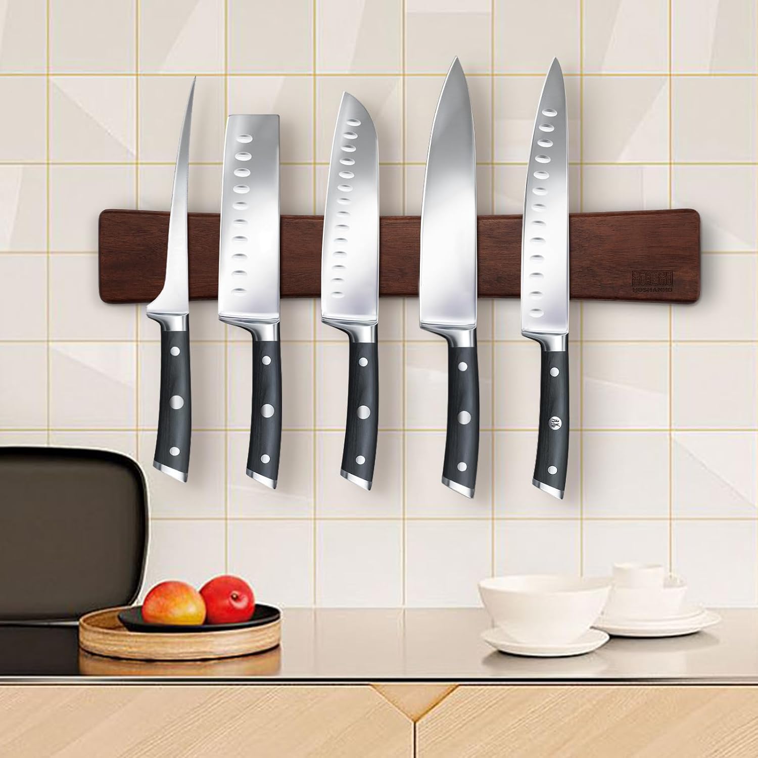 Magnetic Knife Strips, Magnetic Knife Holder for Wall, Acacia Wood Knife Magnetic Strip Use as Knife Bar, Knife Holder for Kitchen Utensil Organizer, 40cm/16in