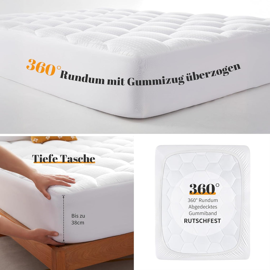 Single Mattress Topper, Extra Deep Poket 14.9 Inch/38cm, Super soft Quilted Small Mattress Protector, Machine Washable Bed Topper White, Single Bed 90x190cm