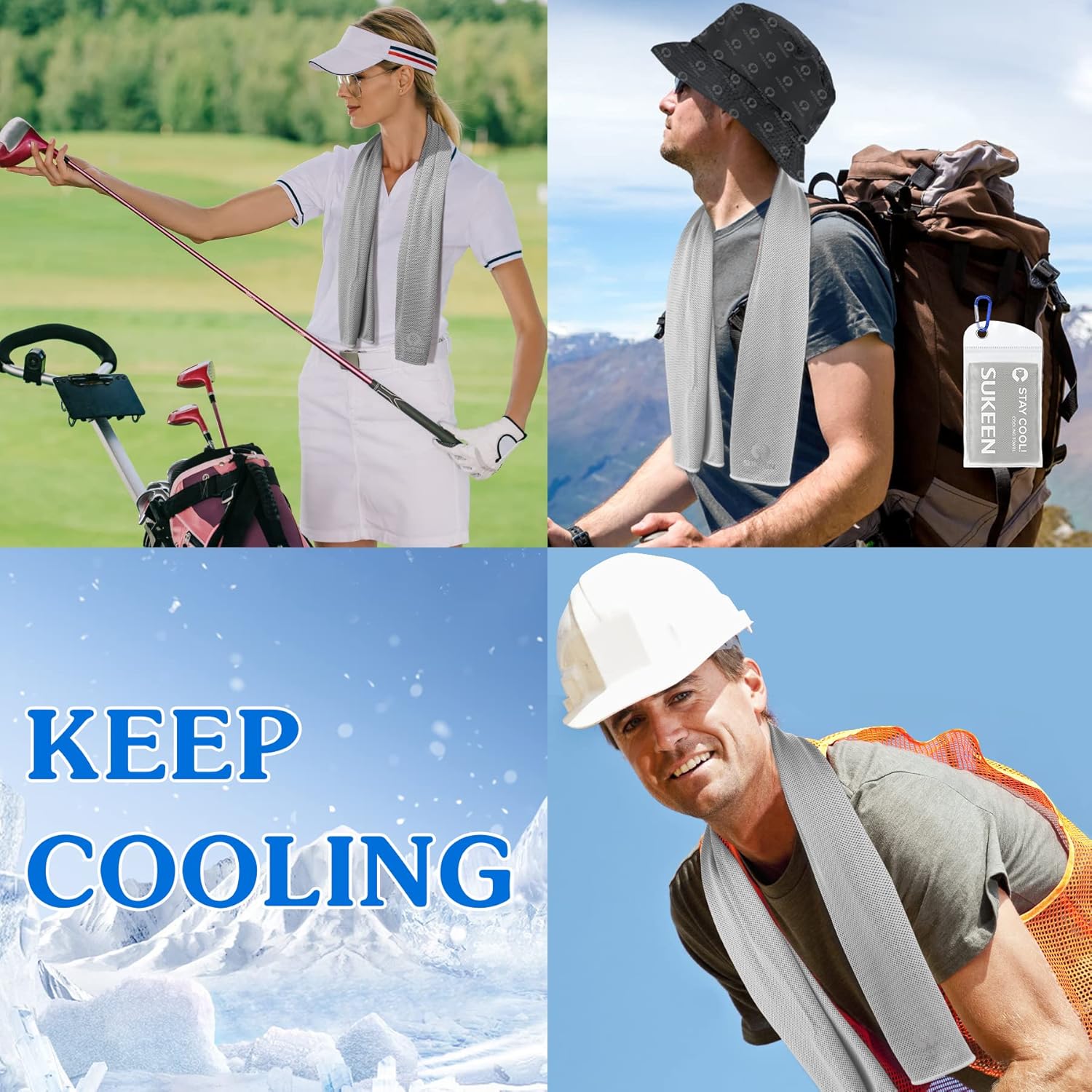 Sukeen Cooling Towels, 4 Pack Neck & Soft Breathable Sweat Towel for Men & Women Work Out Sports Yoga Golf (40"x12")