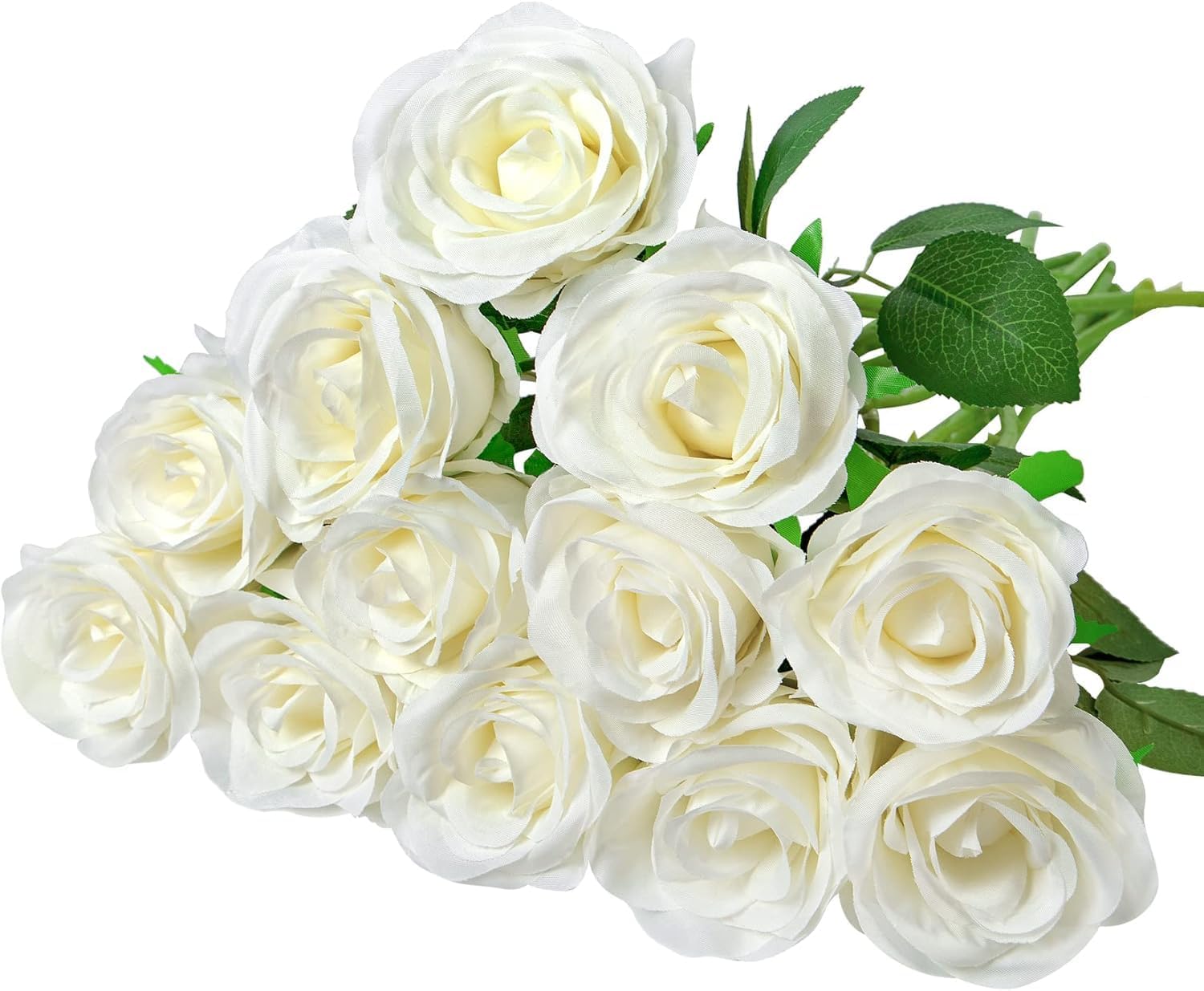 12 Pcs Artificial Roses, White Artificial Flowers Fake Roses Silk Fake Flowers for Garden, Wedding, Indoor and Outdoor