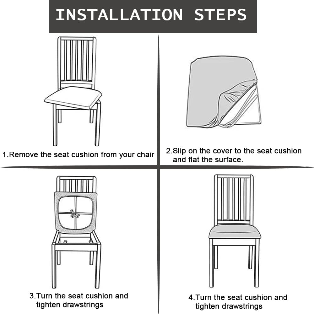 Dining Chair Covers for Set of 4 Waterproof Seat Slipcover PU leather Seat Covers for Dining Room kitchen Chairs Removable Chair Seat Cushion Cover with Fixing Buckle