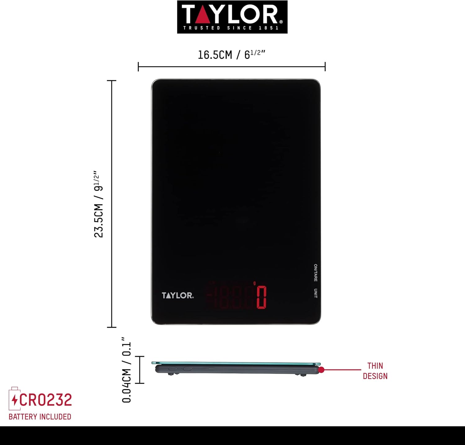 Pro Digital Ultra Thin Kitchen Food Scales, Compact Slimline Professional Standard with Tare Feature and Precision Accuracy, Black Glass, Weighs 5 kg Capacity