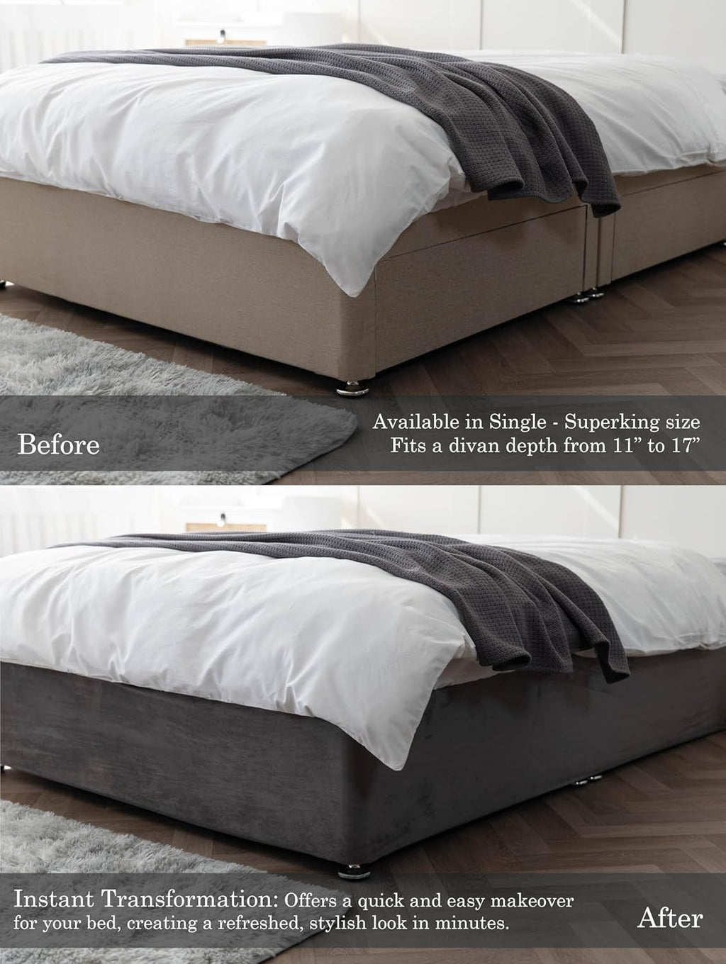 19" Extra Deep Base Wrap Valance Sheet - Transforms a drab looking bed base divan - Luxury Faux Suede (Off White, King)