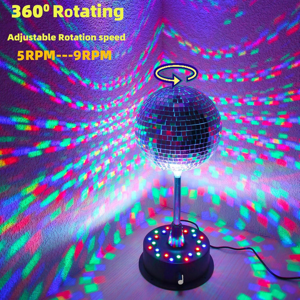6'' Mirror Disco Ball with 24 LEDs 5-9 RPM Adjustable Rotating Motor Base Disco Lamps Ceiling Decor for Show Party Dancing Hall Club Ktv Nightclubs Bars