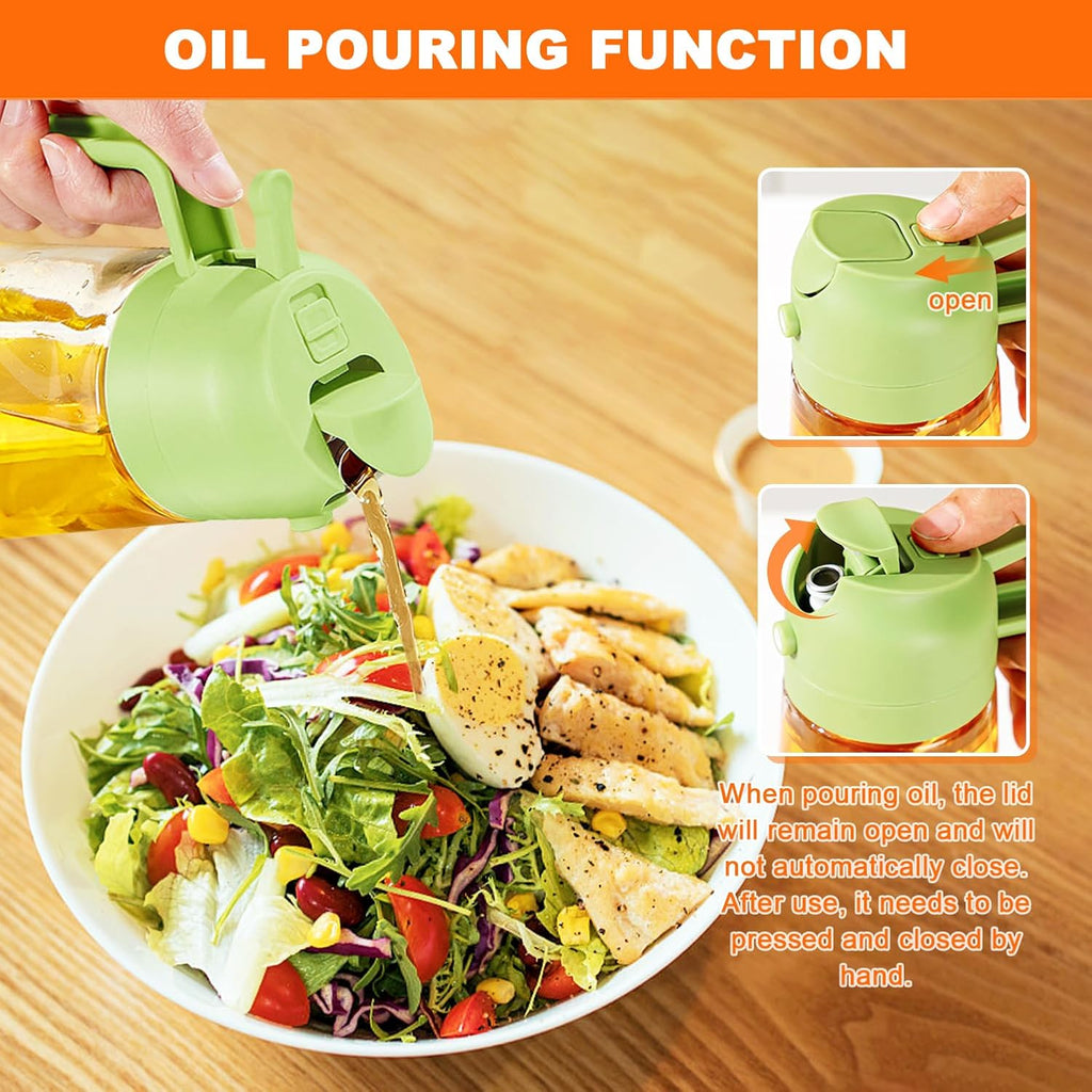 2 in 1 Oil Sprayer, 470ml/16oz Olive Oil Spray Bottle for Cooking, Air Fryer, Salad, Frying, BBQ, Green Food-grade Mister Spray Bottle