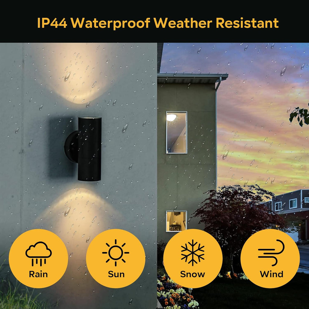 Outdoor Wall Lights, Up Down Mains Powered Lighting, Black Stainless Steel IP44 Waterproof, Exterior Wall Sconce for Indoor, Front Door, Patio, Porch, Garden, Garage - 4 Pack (No Bulb Incl)
