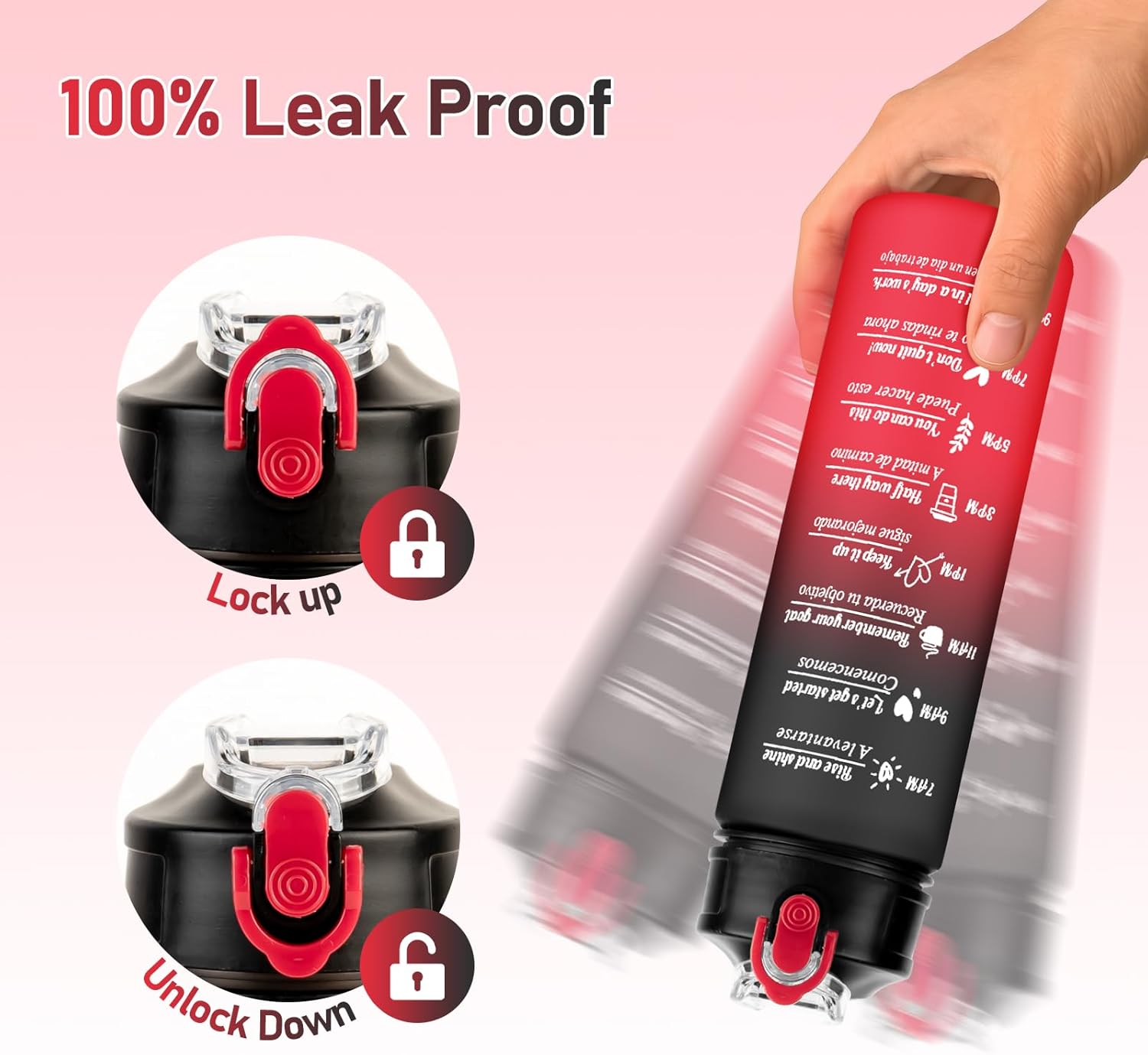 3 Pack Water Bottle BPA Free ,2L/800ML/300ML Sport Water Bottles with Straw & Brush,Motivational Time Markings, Leak-Proof, 2 Liters Gym Drinks Bottle for Adults Women, Running,Cycling -Black Red