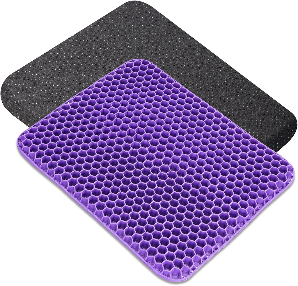 Gel Seat Cushion Double Thick - Honeycomb Breathable Office Chair Cushion for Back, Hip & Sciatica Pain Relief - Non-Slip Cool Gel Car & Wheelchair Cushion (Home/Work Use)
