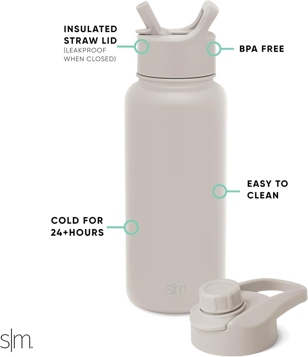 Simple Modern Water Bottle with Straw and Chug Lid | Insulated Stainless Steel Bottle for Sports Gym | Summit Collection | 950ml | Almond Birch