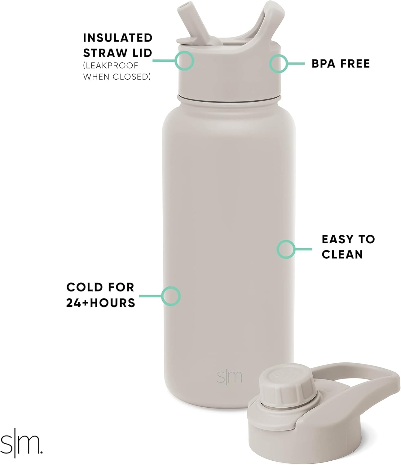 Simple Modern Water Bottle with Straw and Chug Lid | Insulated Stainless Steel Bottle for Sports Gym | Summit Collection | 950ml | Almond Birch
