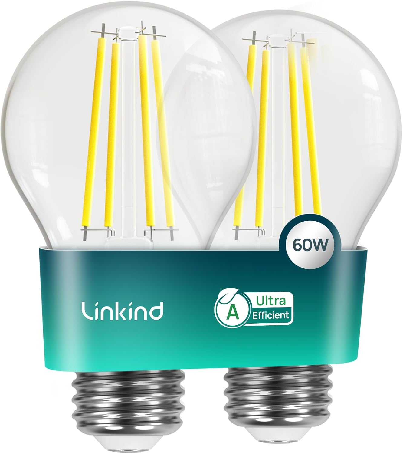 E27 LED Bulb, Energy Class A 3.8W=60W Equivalent, 2700K Warm White 806lm, Edison Screw in Light Bulb, Clear Glass Vintage Filament LED Bulb, 50000H Lifespan, 2-Pack Main image