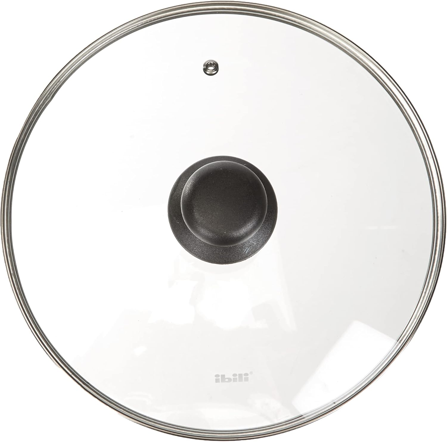 Ibili 970726 Stainless Steel Vented Silver & Black Glass Saucepan Cover Lid 26cm Main image