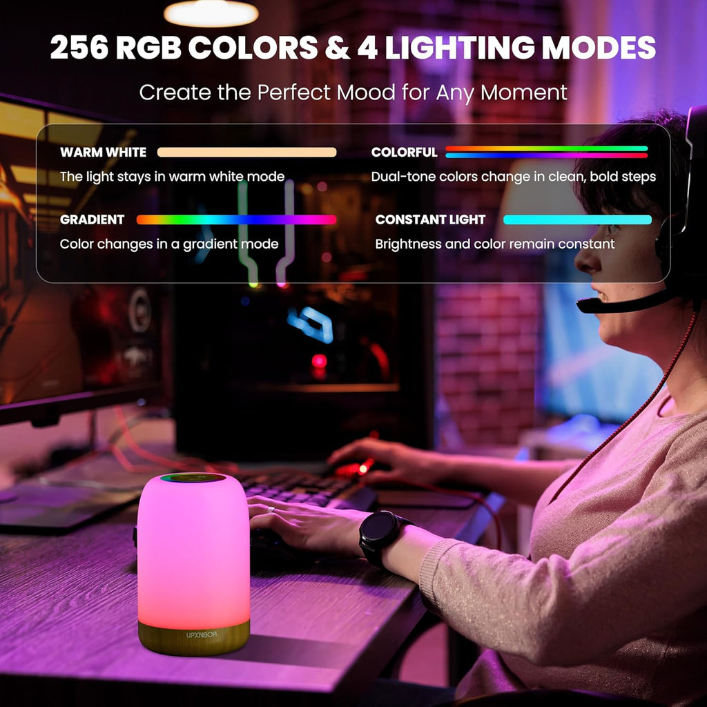 Night Light, LED Touch Bedside Table Lamp with Dimmable Light, 256 RGB Colours and 5 Brightness Levels, Timer, Hanging Hook, USB Rechargeable, Portable Lamp for Bedroom, Living Room, Kids