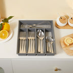 5-Compartment Cutlery Drawer Organiser, Plastic Cutlery Tray for Kitchen Utensil Storage, BPA Free & Non-Slip, Drawer Organiser with Dedicated Sections for Spoons, Forks, Knives(Grey)