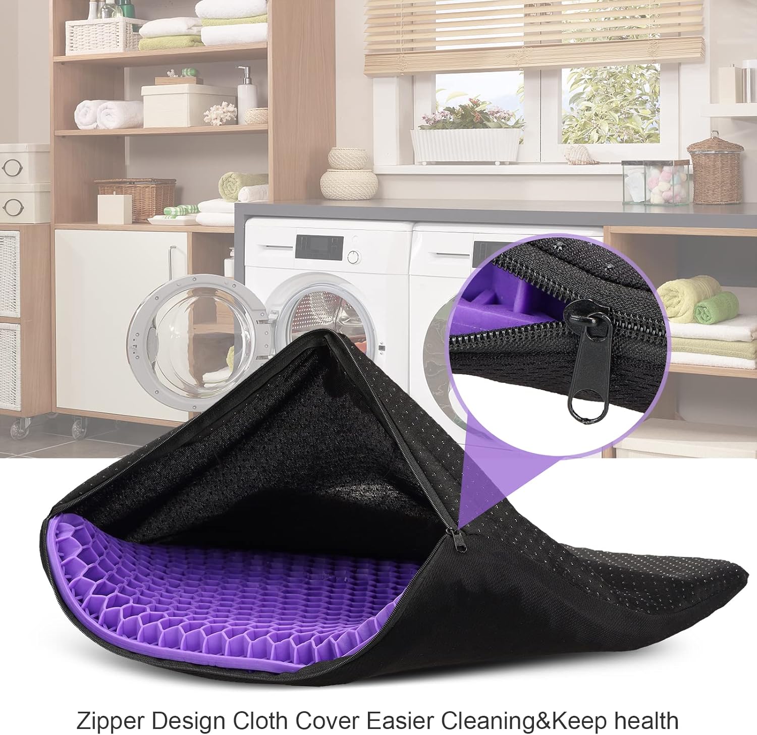 Gel Seat Cushion Double Thick - Honeycomb Breathable Office Chair Cushion for Back, Hip & Sciatica Pain Relief - Non-Slip Cool Gel Car & Wheelchair Cushion (Home/Work Use)