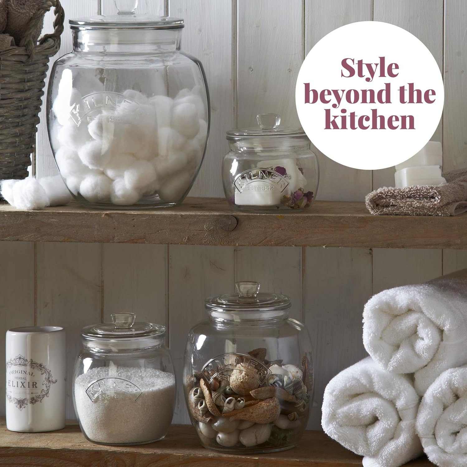 Universal Jar Push-Top Lid 2 Litre Glass Food Container with Silicone Seal Kitchen Pantry Storage for Dry Food Biscuits Sweets and Treats