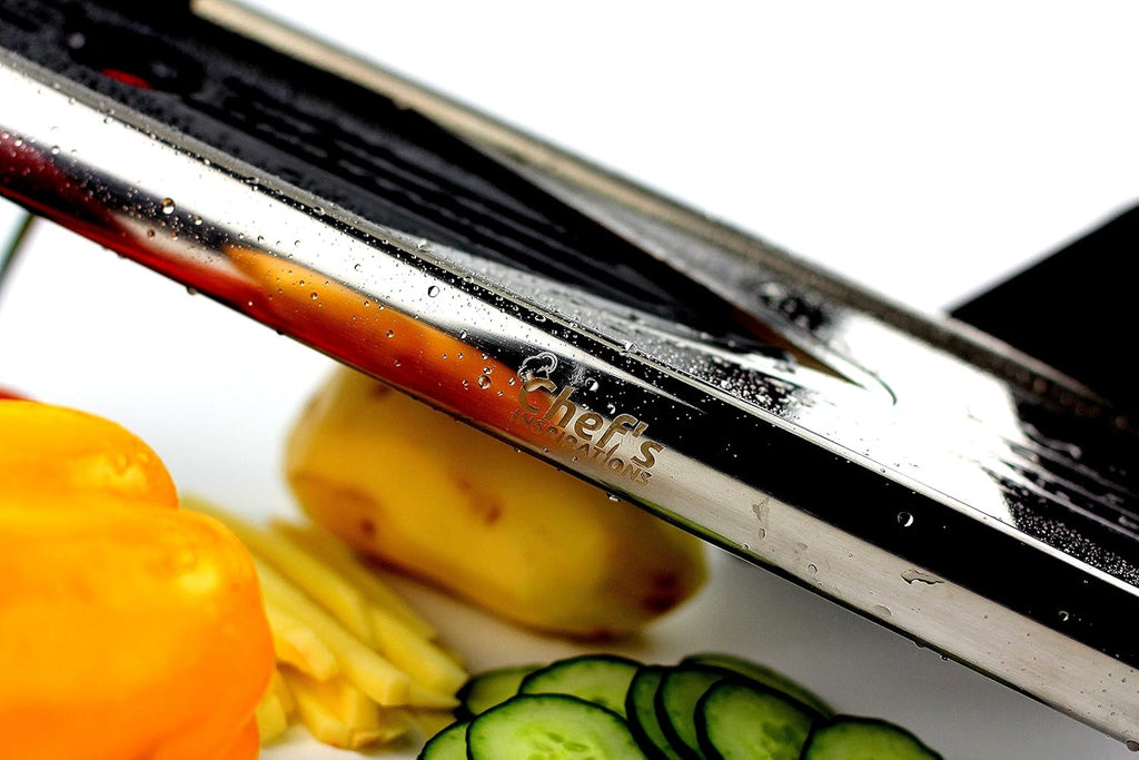 Mandoline Vegetable Slicer, Mandolin Slicer V Blade Cutter, Julienne and Food Grater. Great for Onions, Potatoes and Tomatoes. Includes 6 Inserts, and Cut Proof Gloves. Stainless Steel