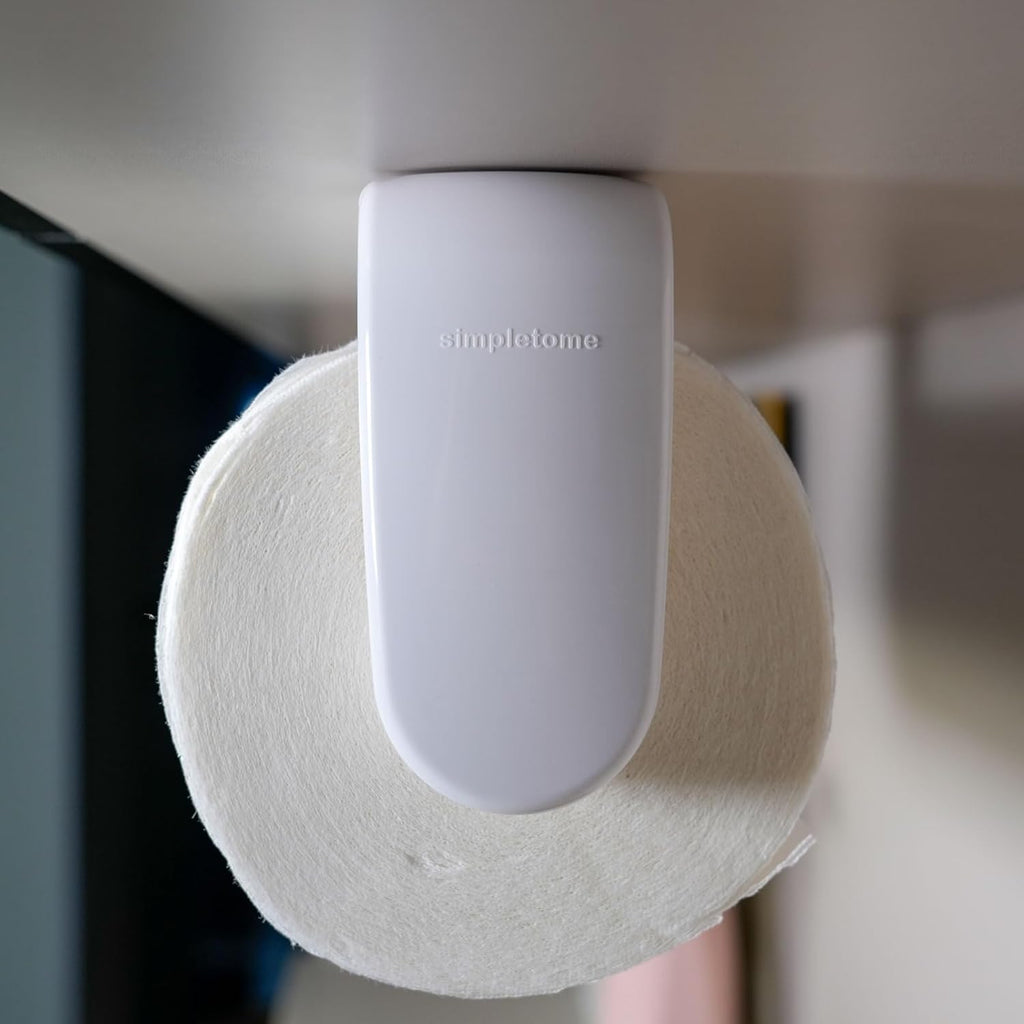 Paper Towel Holder Under Cabinet or Wall Mount ONE HAND Operation Tension Arm Kitchen Roll Holder (White, for 18-23cm/7-9inches roll)