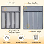 5-Compartment Cutlery Drawer Organiser, Plastic Cutlery Tray for Kitchen Utensil Storage, BPA Free & Non-Slip, Drawer Organiser with Dedicated Sections for Spoons, Forks, Knives(Grey)