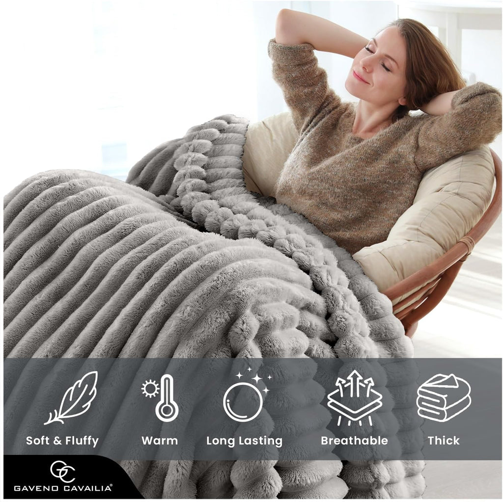 Fleece Throw Blanket | Soft Fluffy Throws For Sofas, Bed, Settee, Couch | Extra Warm Large Blanket Throw | Easycare, Anti Allergic | Double 150x200 Cm | Grey